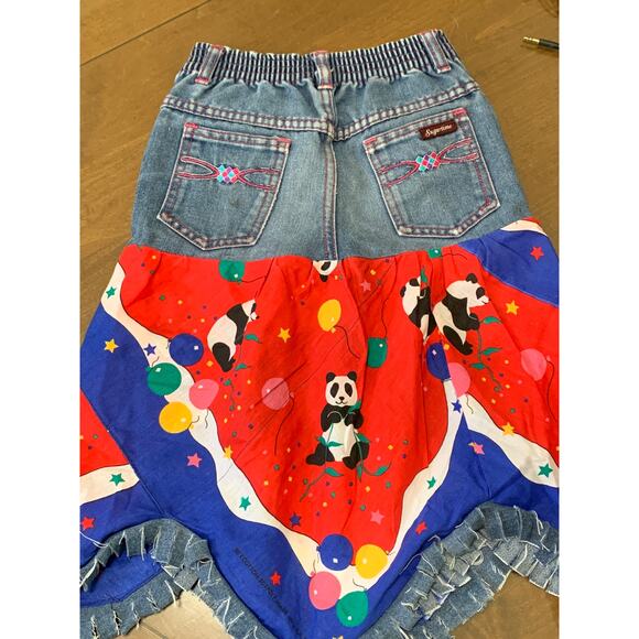 Sugartime Vintage Party Panda Denim Southwestern Boho Upcycle Skirt 6X - Picture 7 of 8